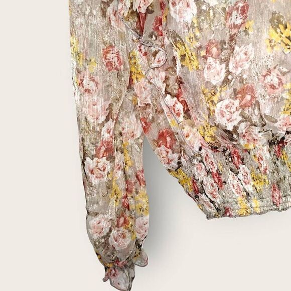 L.I.F.E Womens Blouse Sz XL Sheer Floral Print Romantic Swiftie Elastic Coquette - Picture 7 of 13